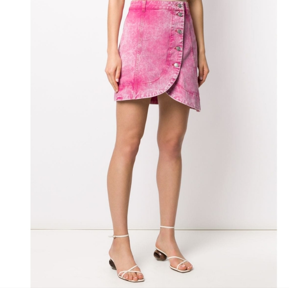 GANNI Asymmetric Denim Skirt In Washed Pink Size EU 38 US Med/6